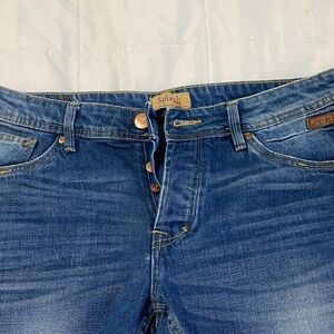Splash Blue Button-Fly Denim Jeans
